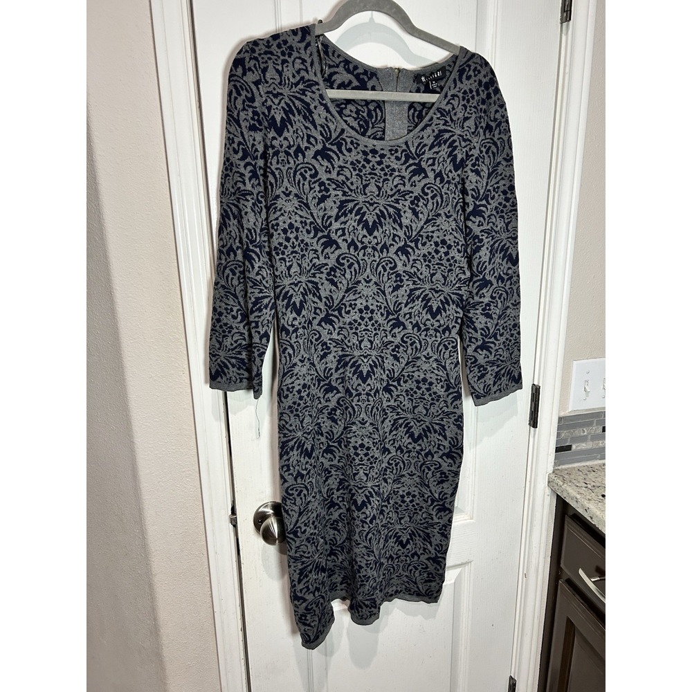 ii SISTERS Sweater Dress Women's Medium Gray Blue Thick Knit Long Sleeve Fitted